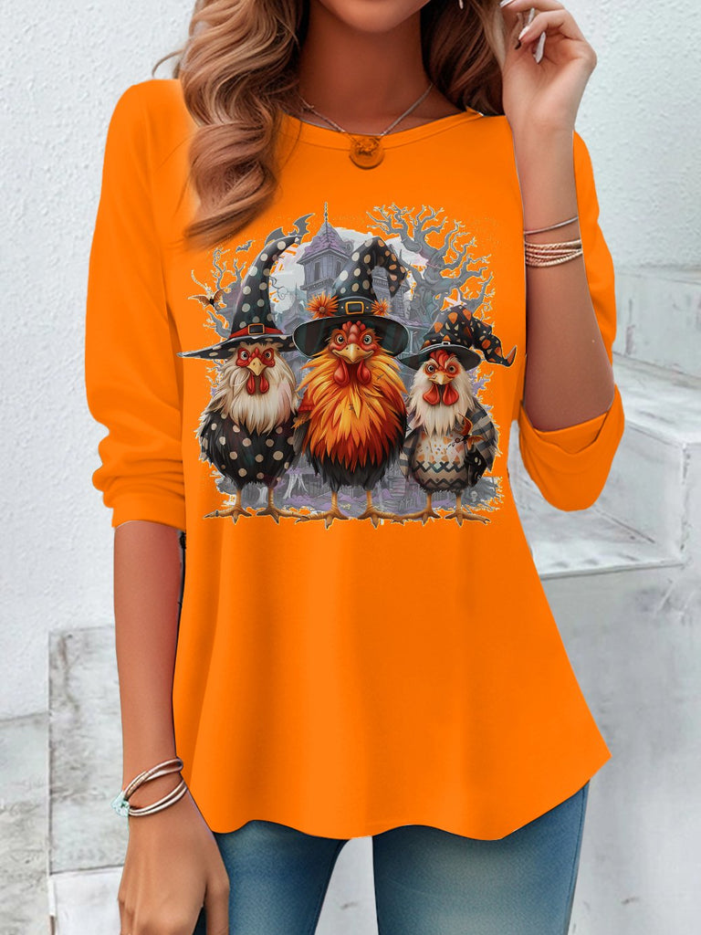 Loose Crew Neck Long Sleeve Halloween Vintage Regular Blouse