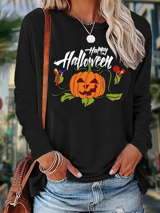 Casual Crew Neck Long Sleeve Halloween Regular T-Shirt