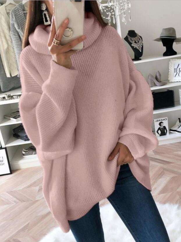 Loose Long Sleeve Turtleneck Plain Fashion Regular Sweater