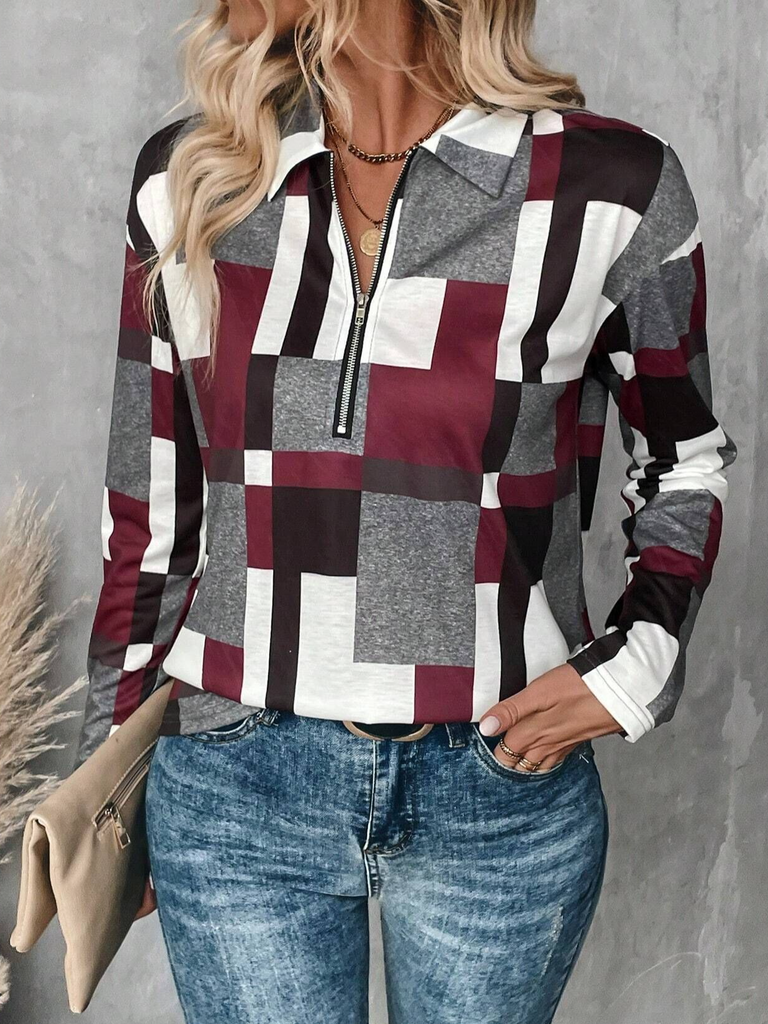Fashion Long Sleeve Shirt Collar Plain Loose Regular Blouse