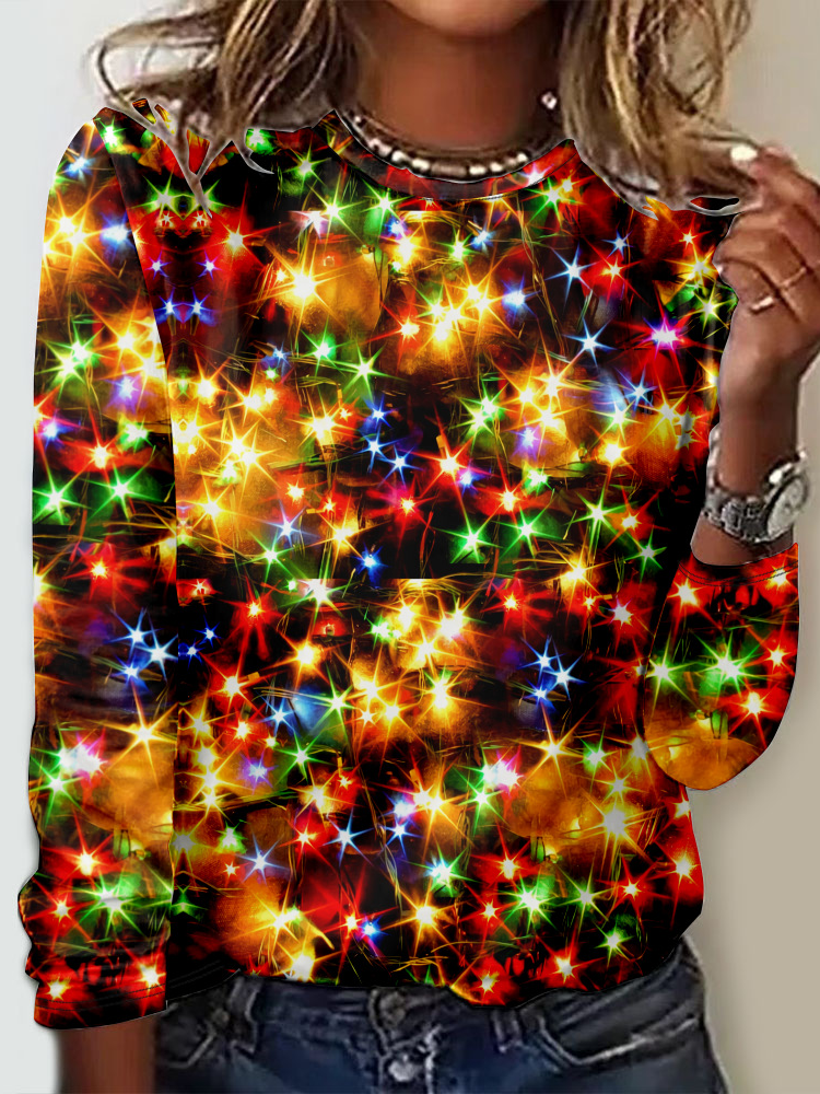 Fashion Crew Neck Long Sleeve Geometric Casual Regular T-Shirt