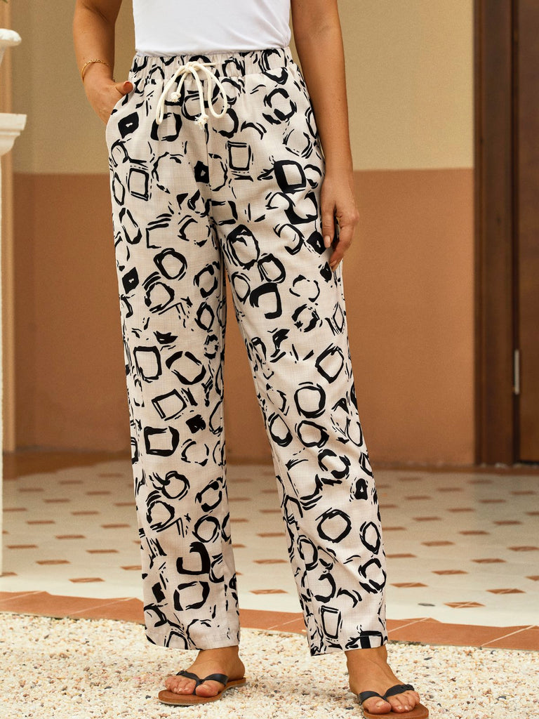 Fashion Geometric Lace-Up Pocket Stitching Lace-Up Loose Long Pants