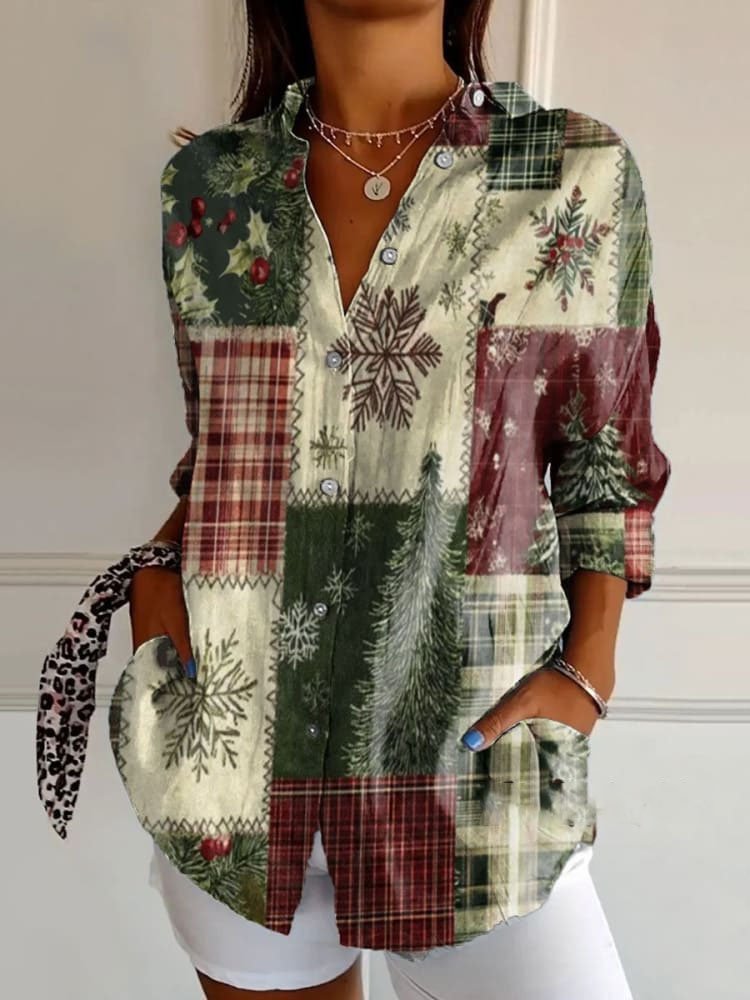 Loose Long Sleeve Shirt Collar Christmas Fashion Regular Shirt
