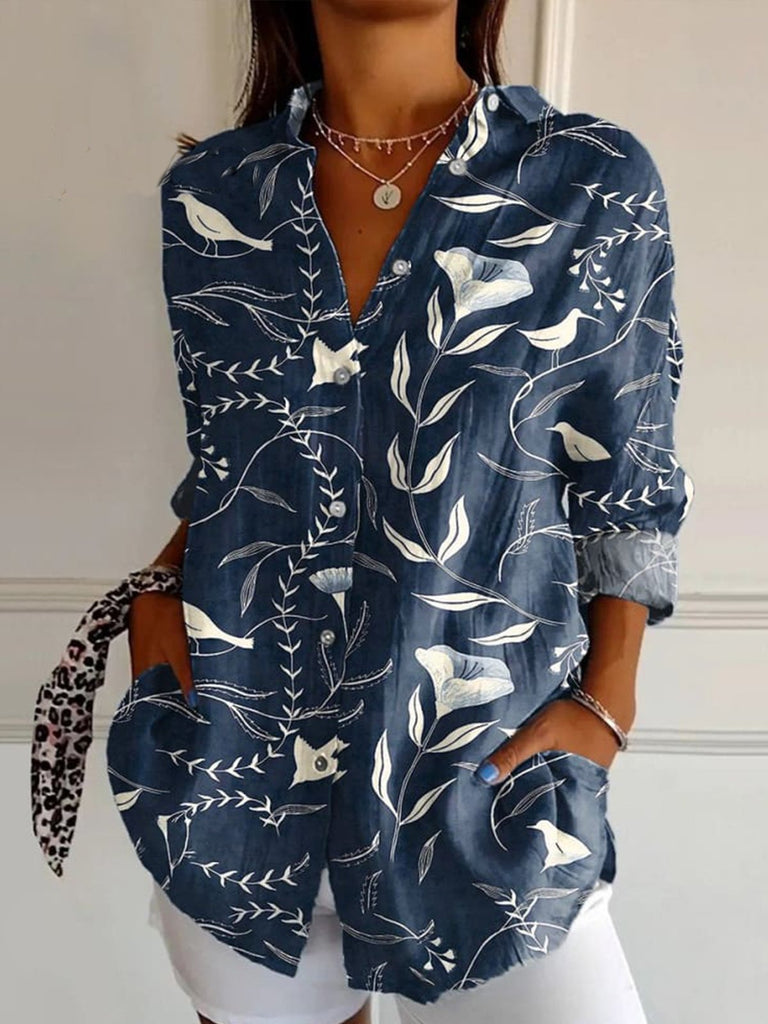 Fashion Short Sleeve Shirt Collar Floral Loose Regular Shirt