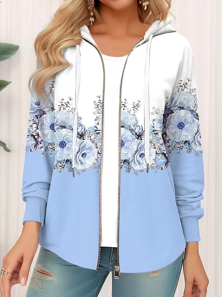 Loose Hoodie Long Sleeve Floral Fashion Regular Jacket
