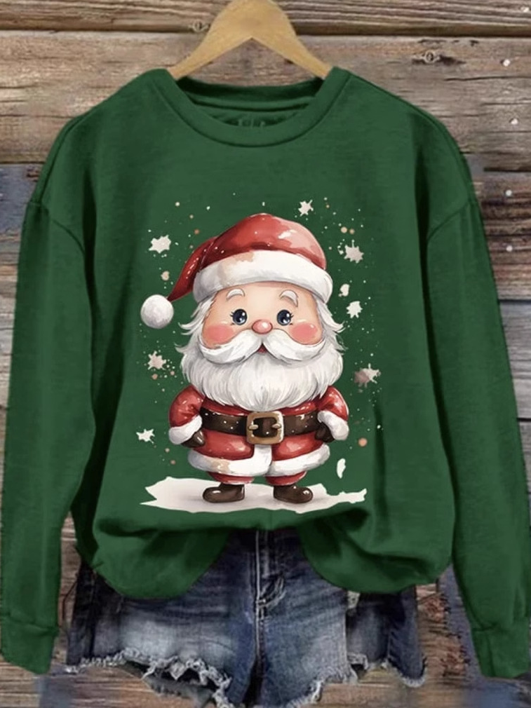 Fashion Crew Neck Long Sleeve Santa Claus Casual Regular Sweatshirt