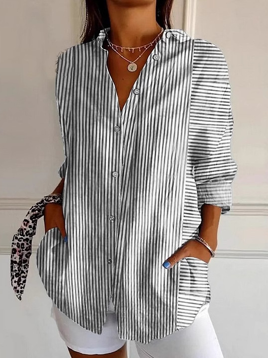 Loose Long Sleeve Shirt Collar Geometric Floral Fashion Regular Shirt