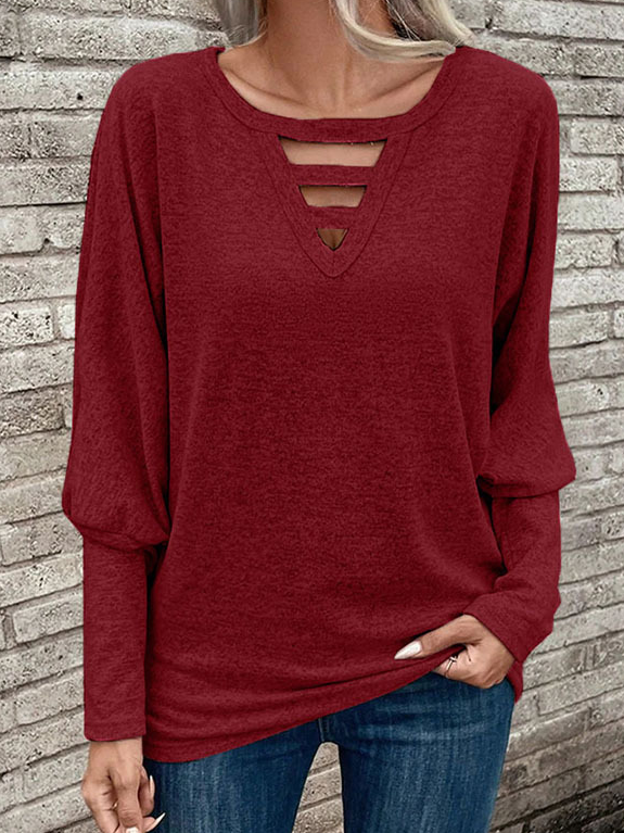 Loose Crew Neck Long Sleeve Plain Fashion Regular Blouses