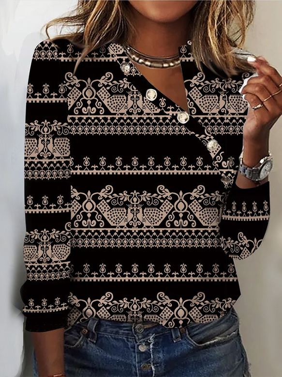 Fashion Long Sleeve Ethnic Regular Blouse