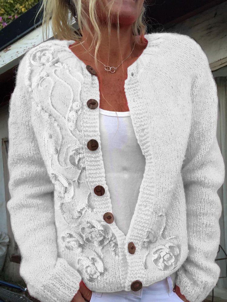 Crew Neck Long Sleeve Plants Fashion Regular Cardigan