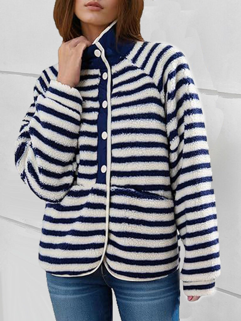 Loose Long Sleeve Striped Fashion Regular Jacket