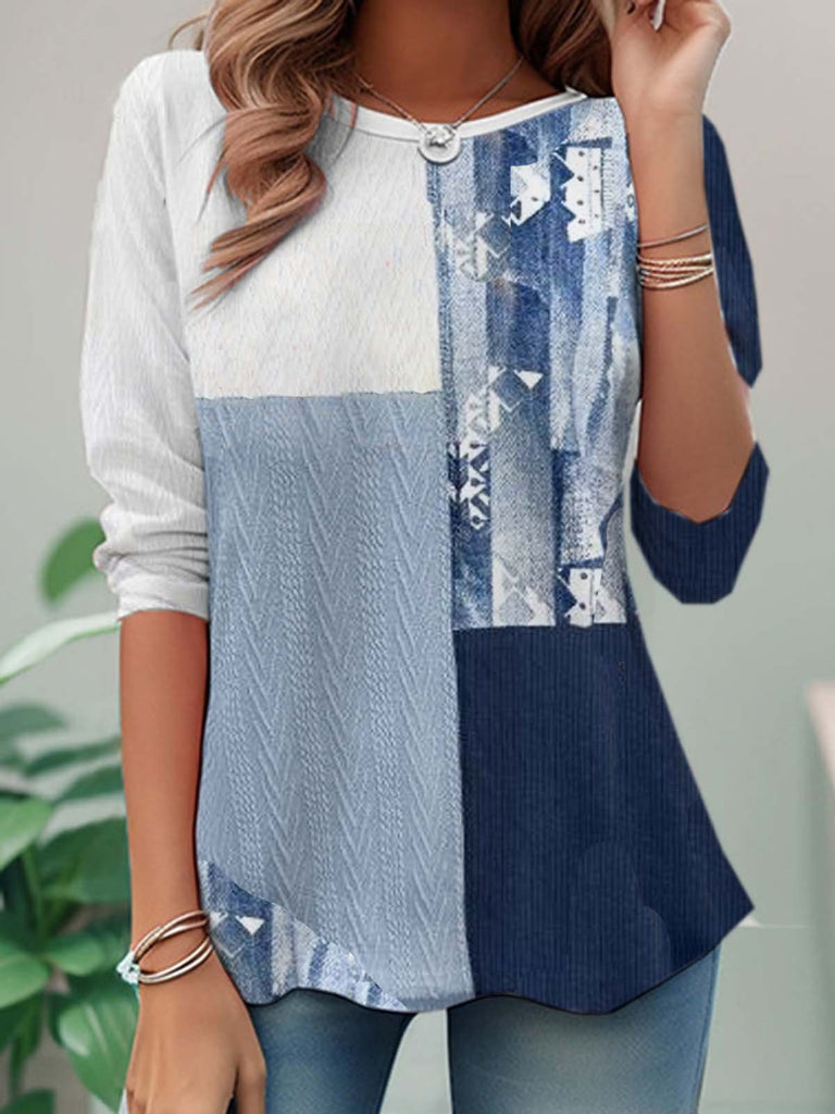 Casual Crew Neck Long Sleeve Geometric Floral Fashion Regular T-Shirt