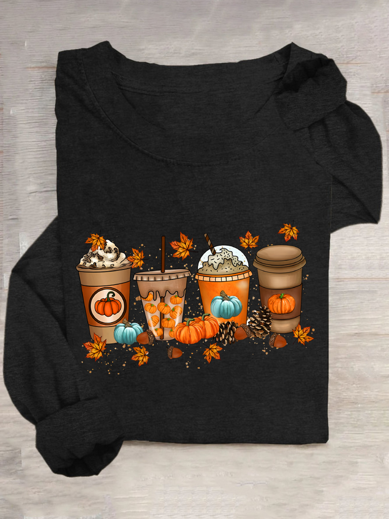 Fashion Crew Neck Long Sleeve Text Letters Loose Regular T-Shirt