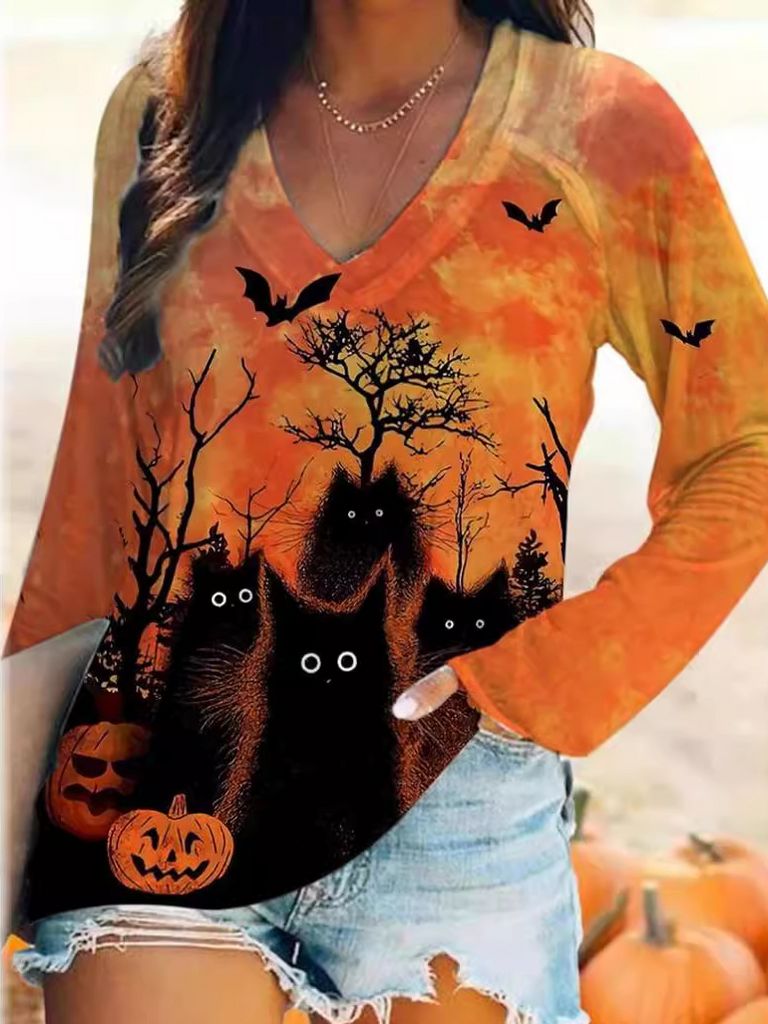 Casual Crew Neck Long Sleeve Halloween Fashion Regular T-Shirt