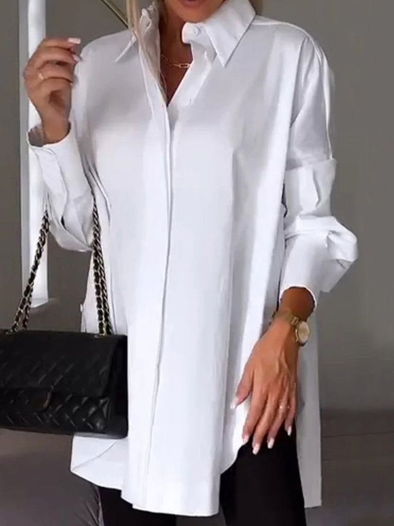 Loose Long Sleeve Shirt Collar Plain Fashion Regular Shirt