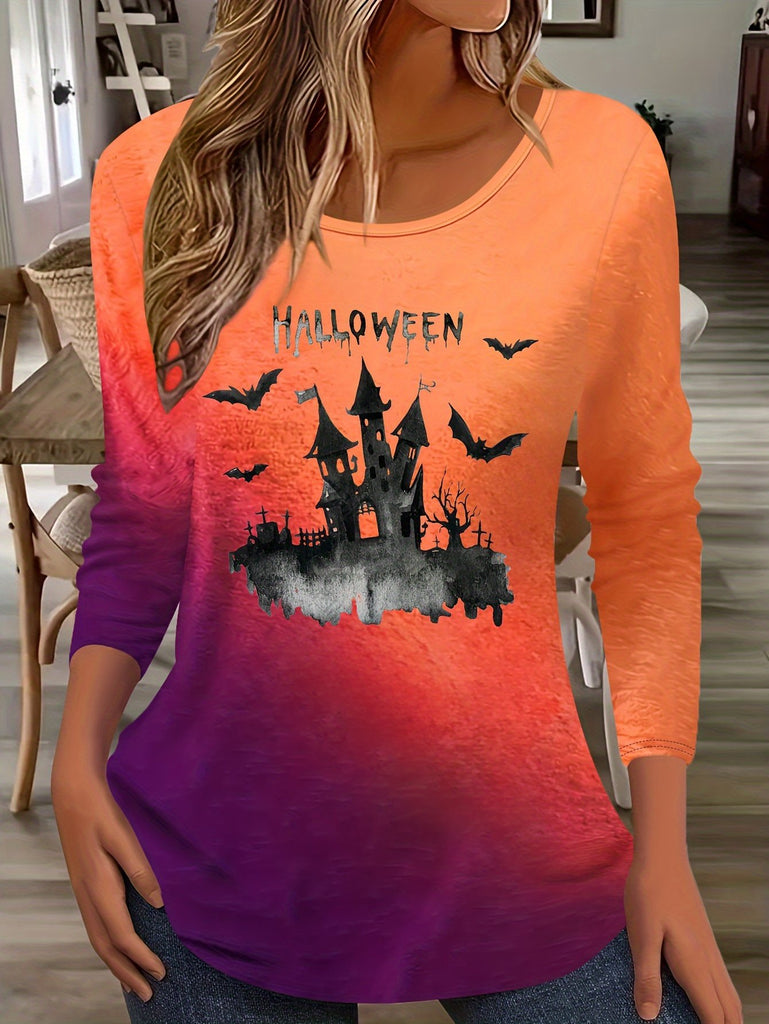 Fashion Crew Neck Long Sleeve Halloween Casual Regular T-Shirt