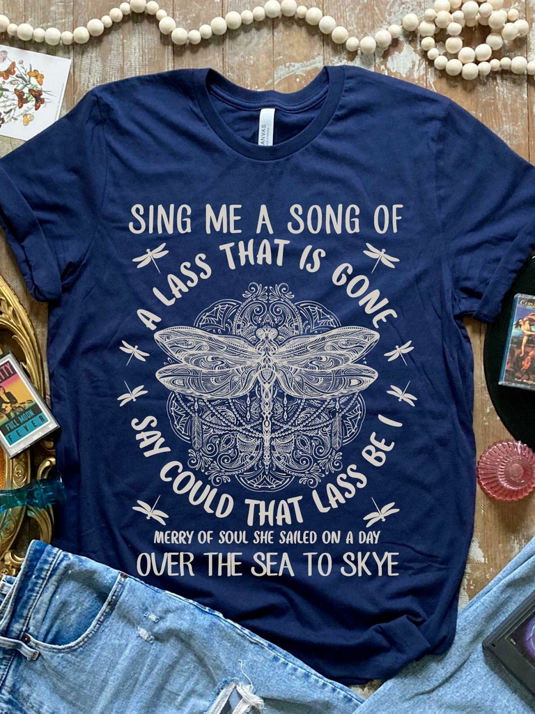 Fashion Short Sleeve Crew Neck Dragonfly Casual Regular T-Shirt