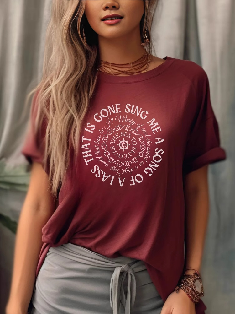 Fashion Short Sleeve Crew Neck Letter Pattern Casual Regular T-Shirt