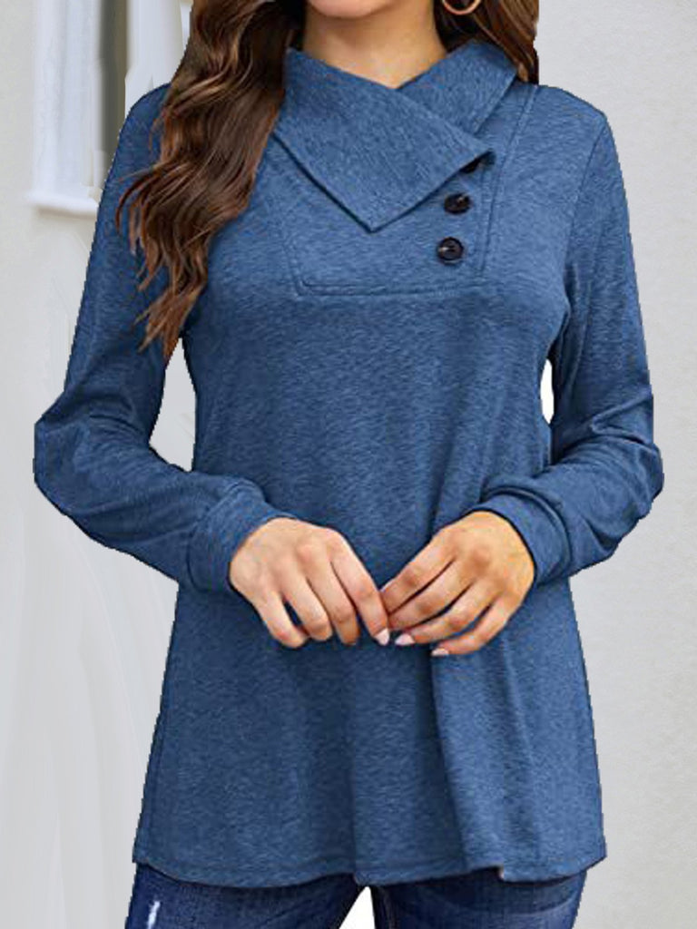 Fashion Long Sleeve Plain Loose Regular Blouse