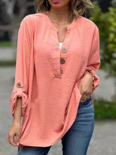 Fashion V Neck Long Sleeve Plain Loose Regular Blouses
