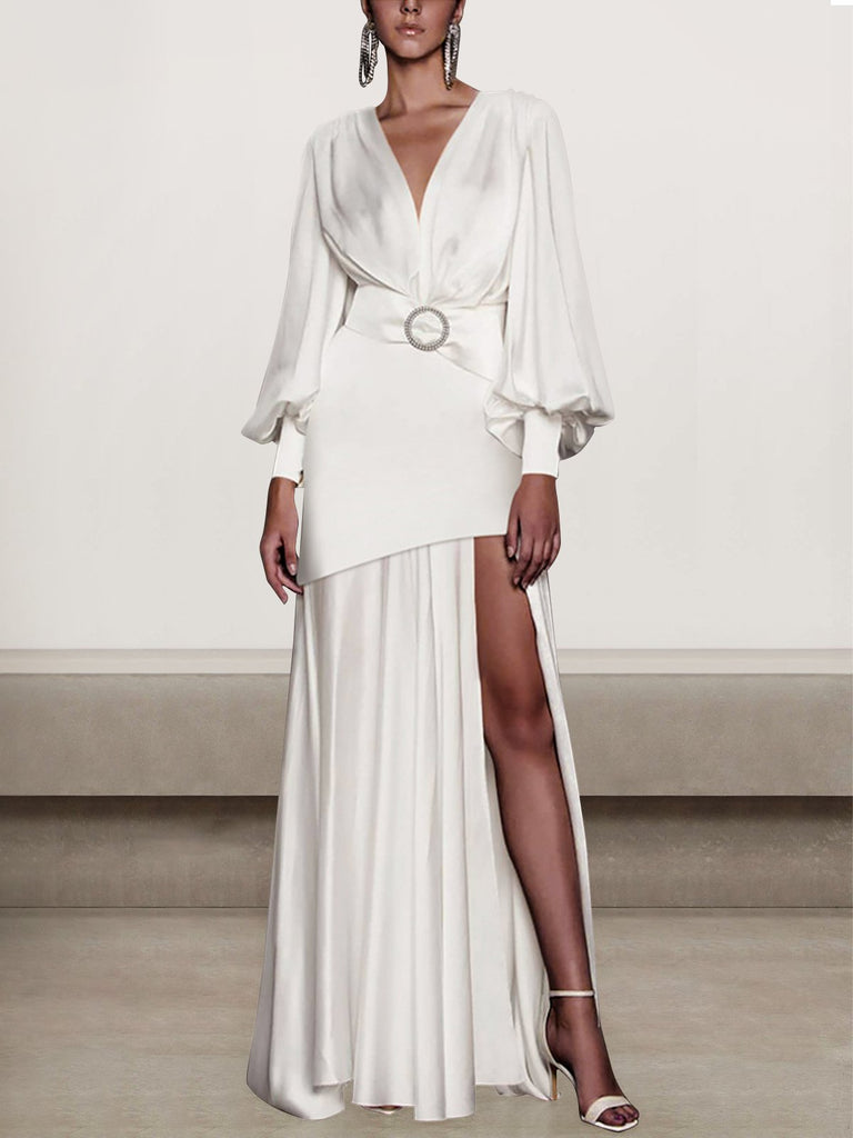Sexy V Neck Long Sleeve Plain Tight Dinner Dress