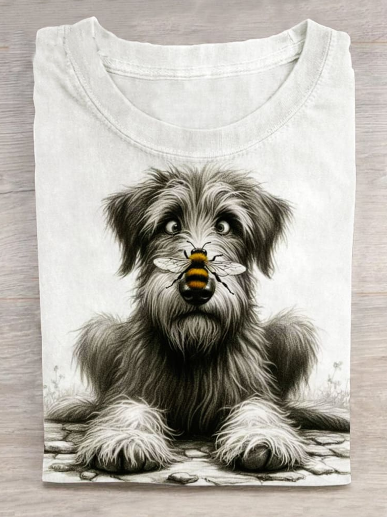 Fashion Crew Neck Long Sleeve Dog Casual Regular T-Shirt