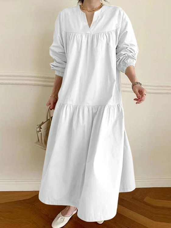 Fashion Crew Neck Long Sleeve Plain Maxi Dress