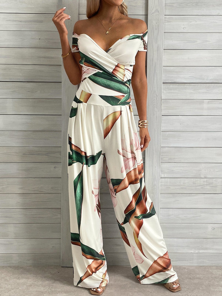 Plus Size Fashion Sleeveless Leaf Loose Long Jumpsuit