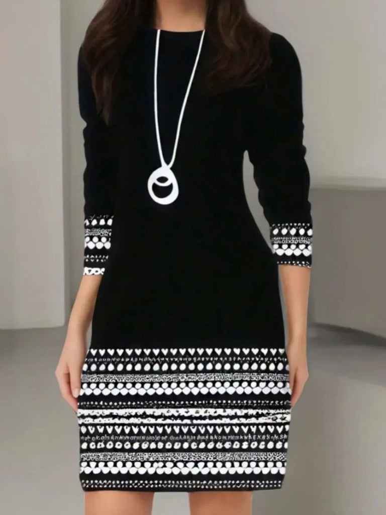 Fashion Crew Neck Long Sleeve Geometric Short Dress