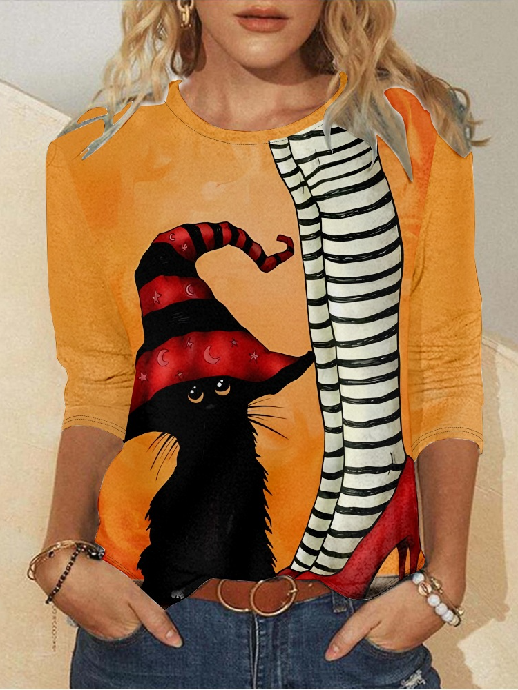 Fashion Crew Neck Long Sleeve Halloween Casual Regular T-Shirt
