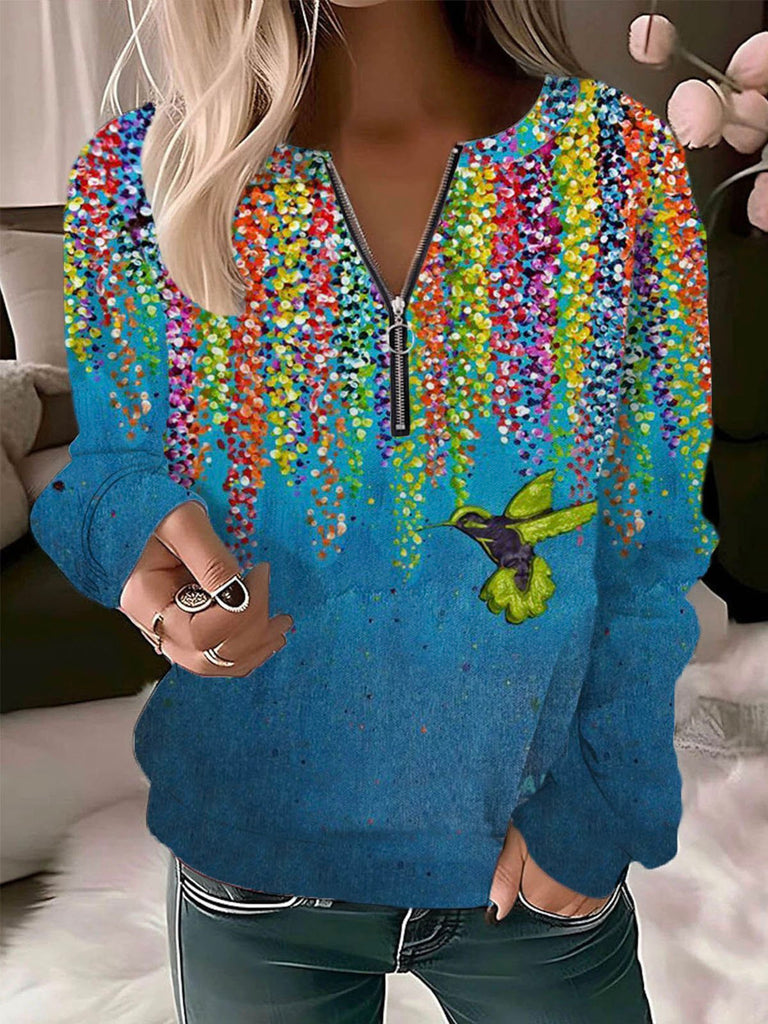 Fashion Crew Neck Long Sleeve Floral Casual Regular Sweatshirt