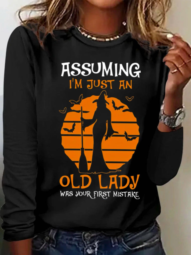 Loose Crew Neck Long Sleeve Text Letters Fashion Regular T-Shirt