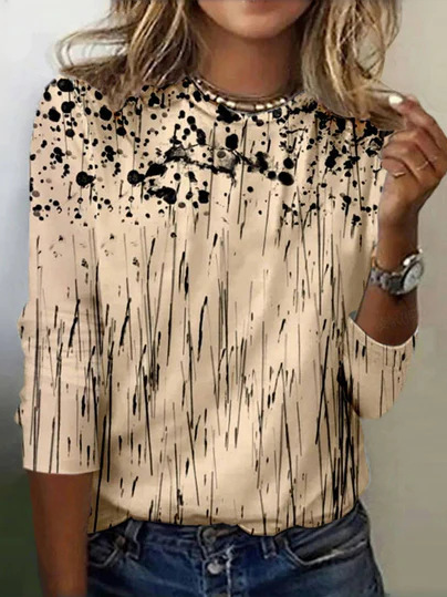 Fashion Crew Neck Long Sleeve Floral Casual Regular T-Shirt