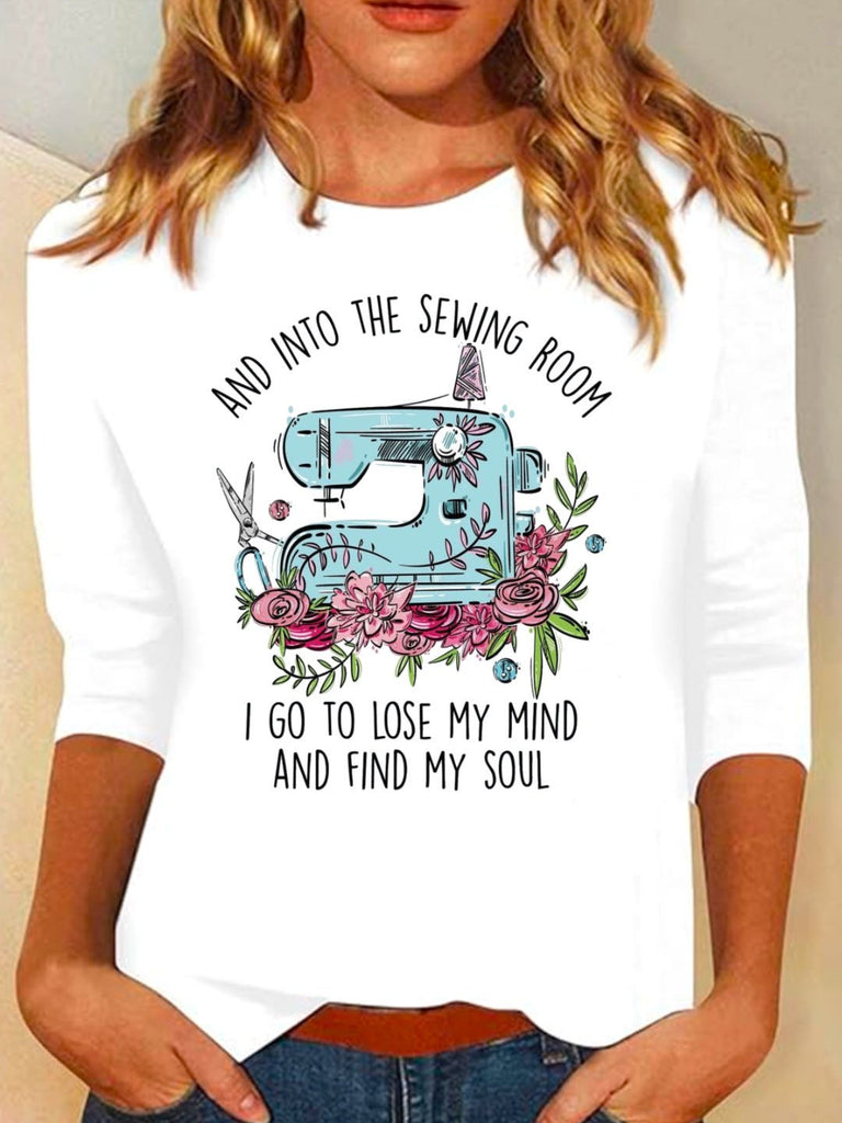 Fashion Crew Neck Long Sleeve Floral Casual Regular T-Shirt