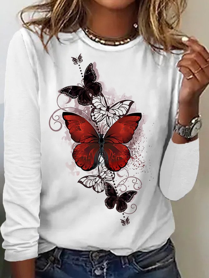 Crew Neck Long Sleeve Text Letters Fashion Regular Blouse