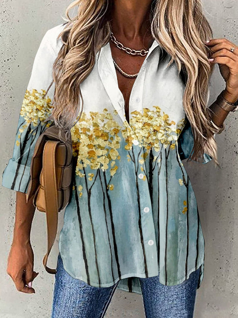 Loose Long Sleeve Shirt Collar Abstract Fashion Mid-Long Shirt