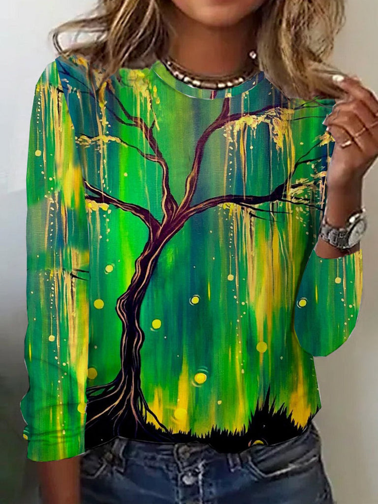 Casual Crew Neck Long Sleeve Leaf Fashion Regular T-Shirt