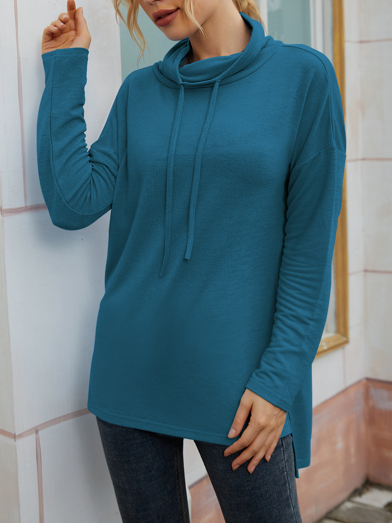 Loose Long Sleeve Turtleneck Plain Fashion Regular Blouse