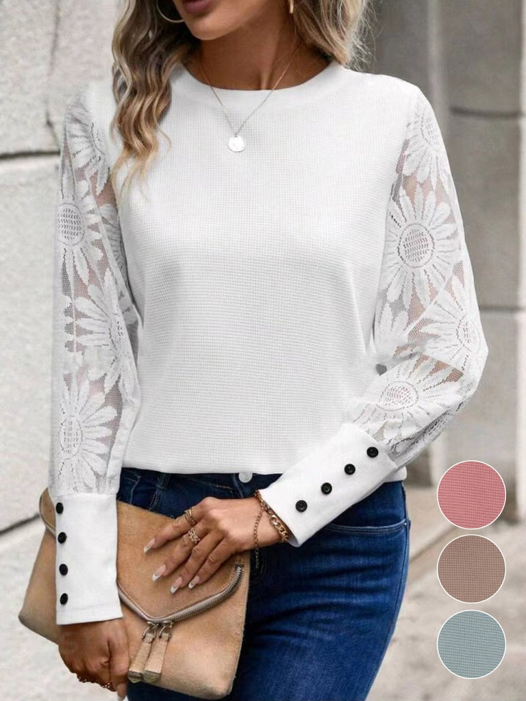 Loose Crew Neck Long Sleeve Plain Fashion Regular Blouses