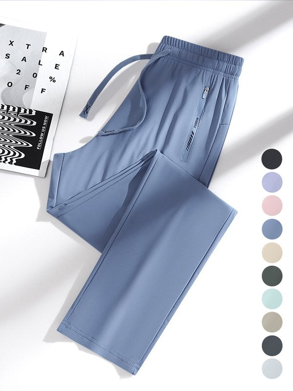 Fashion Plain Zipper Pocket Stitching Zipper Loose Long Pants