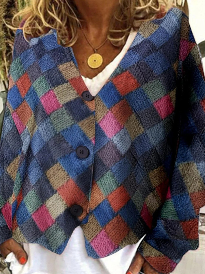 Loose Long Sleeve Geometric Fashion Mid-Long Cardigan