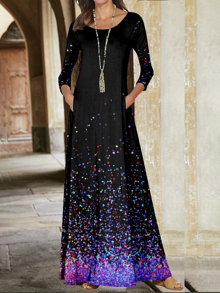 Fashion Crew Neck Long Sleeve Ombre Loose Maxi Dress