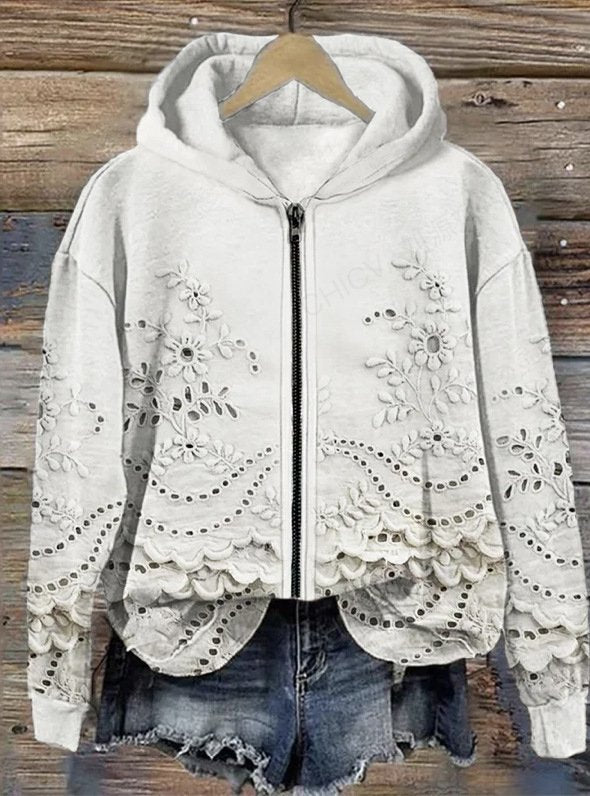 Casual Long Sleeve Hooded Floral Regular Hoodie