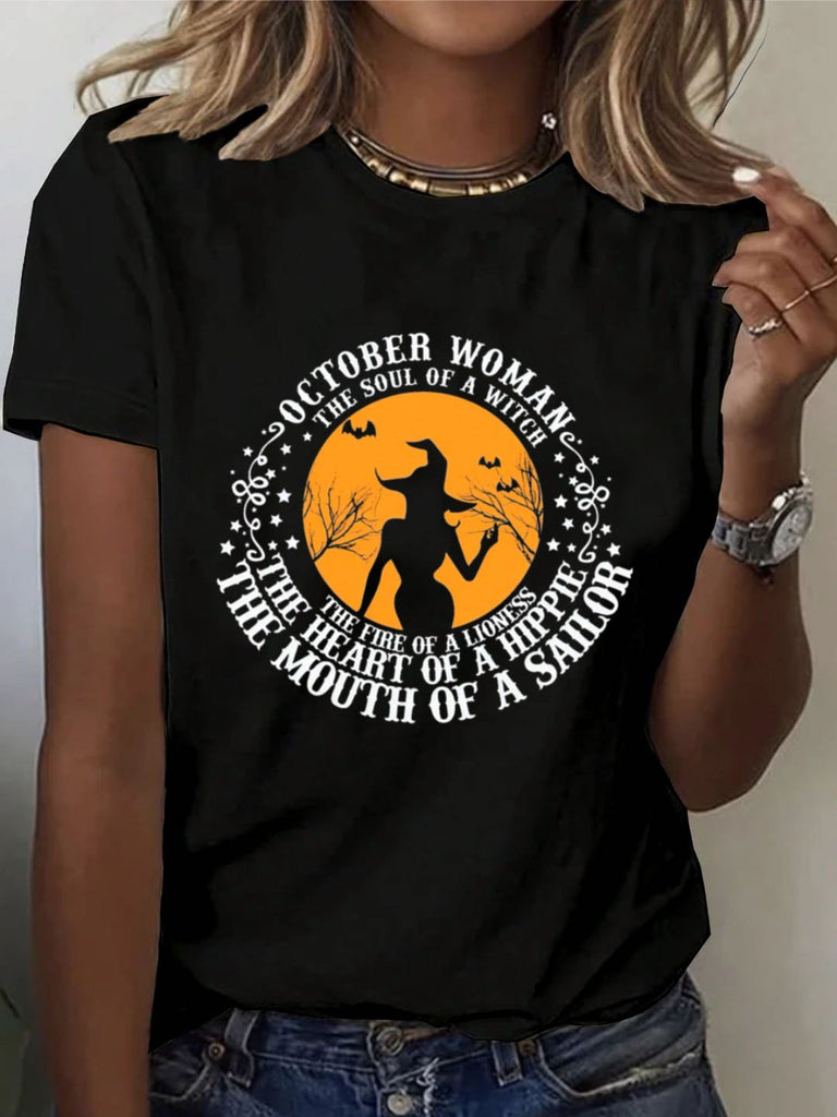 Fashion Short Sleeve Crew Neck Text Letters Loose Regular T-Shirt