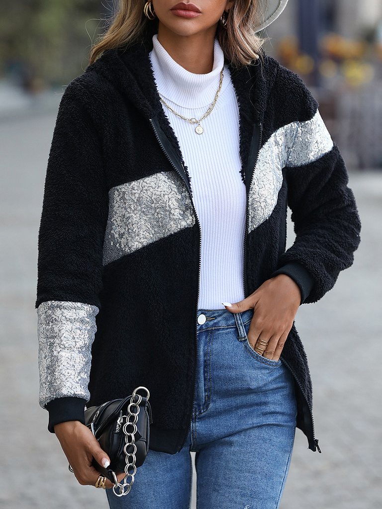 Loose Hoodie Long Sleeve Color Block Fashion Regular Jacket