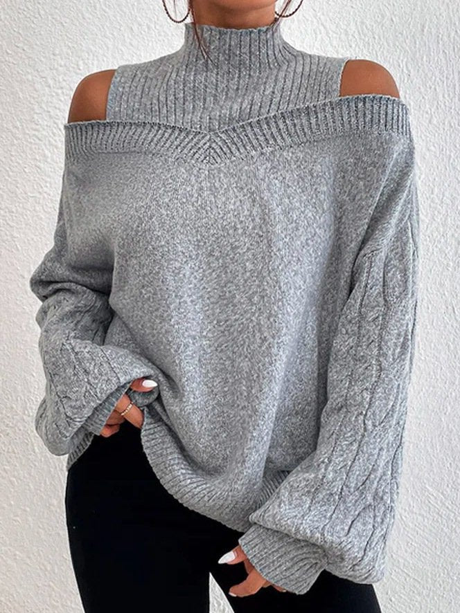 Fashion Long Sleeve Turtleneck Plain Loose Mid-Long Sweater
