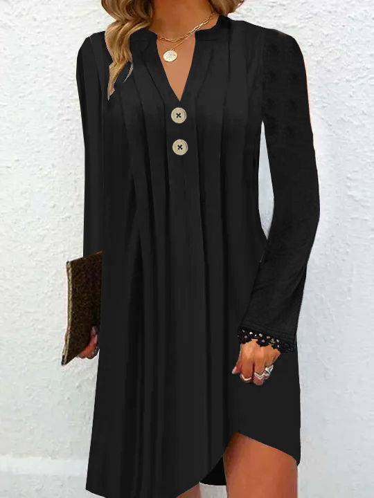 Fashion V Neck Long Sleeve Plain Loose Short Dress