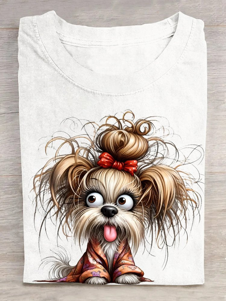 Casual Short Sleeve Crew Neck Dog Fashion Regular T-Shirt