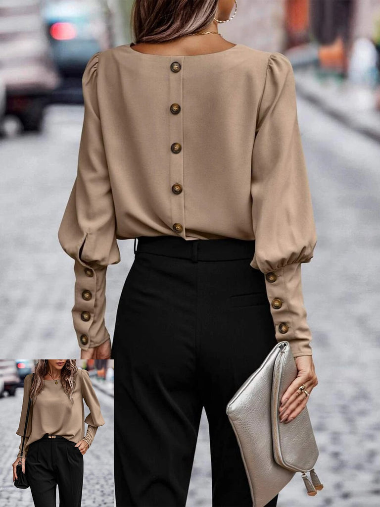 Loose Crew Neck Long Sleeve Plain Fashion Regular Blouses