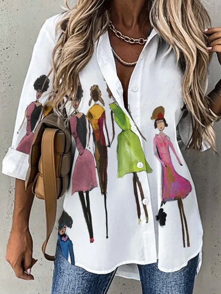 Loose Long Sleeve Shirt Collar Abstract Fashion Regular Shirt